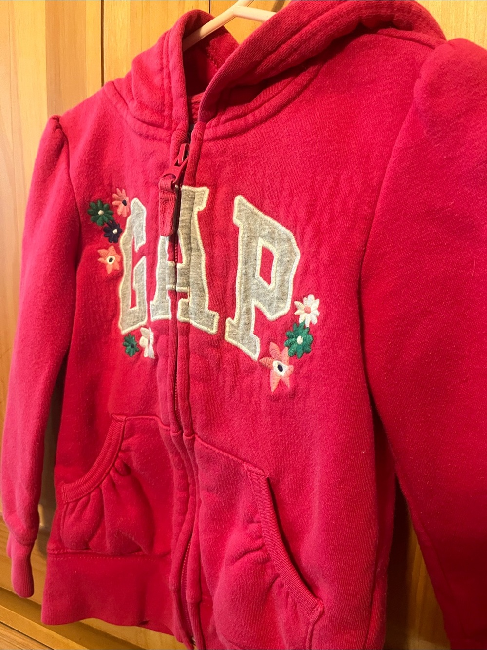 GAP Girls Bright Pink Hooded Zip-Up Sweatshirt with Floral Applique